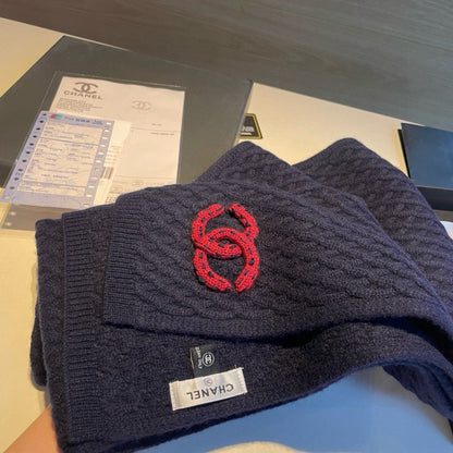 SCARF 170 CM IN NAVY BLUE CASHMERE WITH RED LOGO 401991