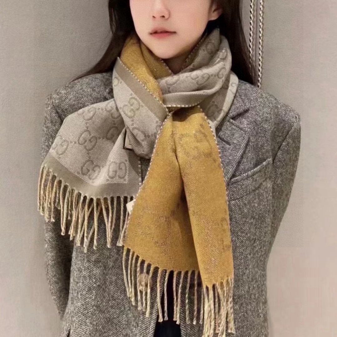 SCARF IN PEANUT BROWN AND KHAKI BROWN WOOL 405142