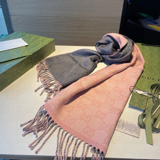 SCARF IN MOUSE GRAY AND LIGHT PINK WOOL 405143