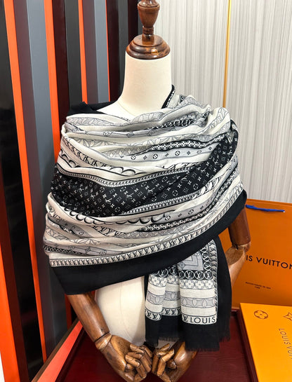 SCARF 200 CM IN BLACK MIX WHITE CASHMERE 394889