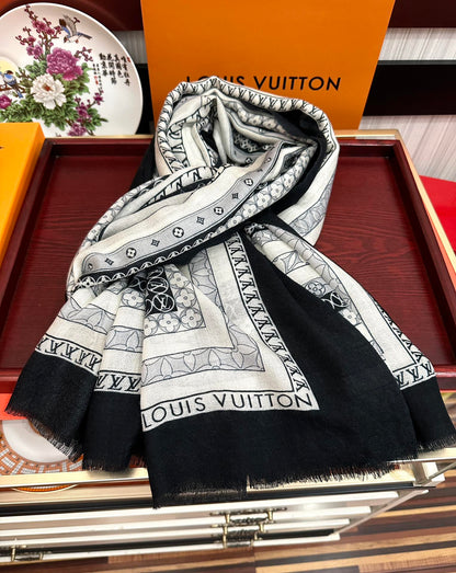 SCARF 200 CM IN BLACK MIX WHITE CASHMERE 394889