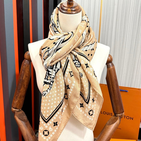 SAILOR BANDANA SQUARE IN BISQUE BEIGE SILK SCARF 140 CM