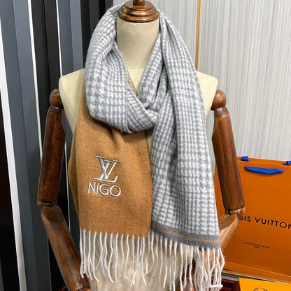 SCARF 200 CM IN BROWN MIX GREY CASHMERE 400011