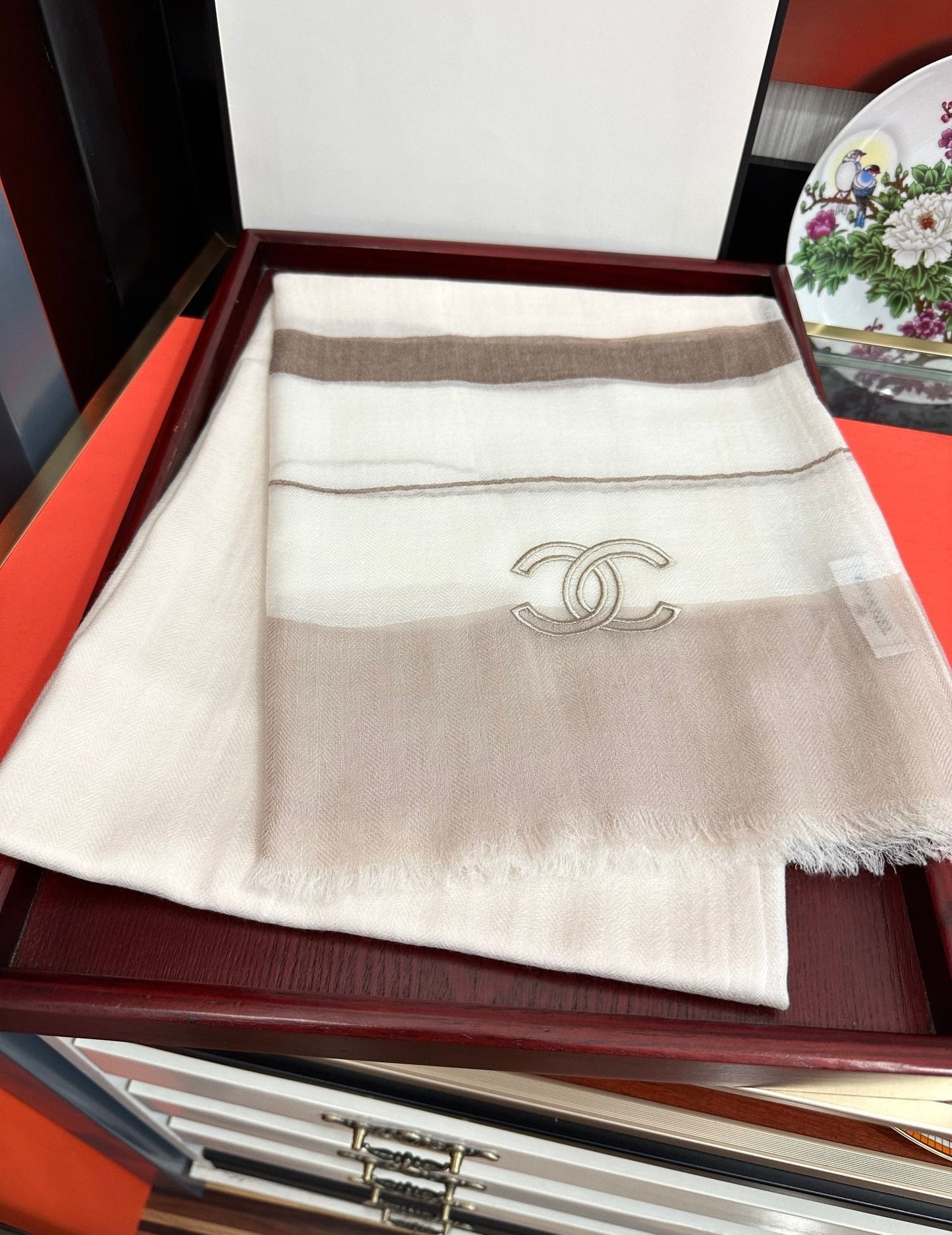 SCARF 200 CM IN TAN BEIGE SILK AND CASHMERE 400024