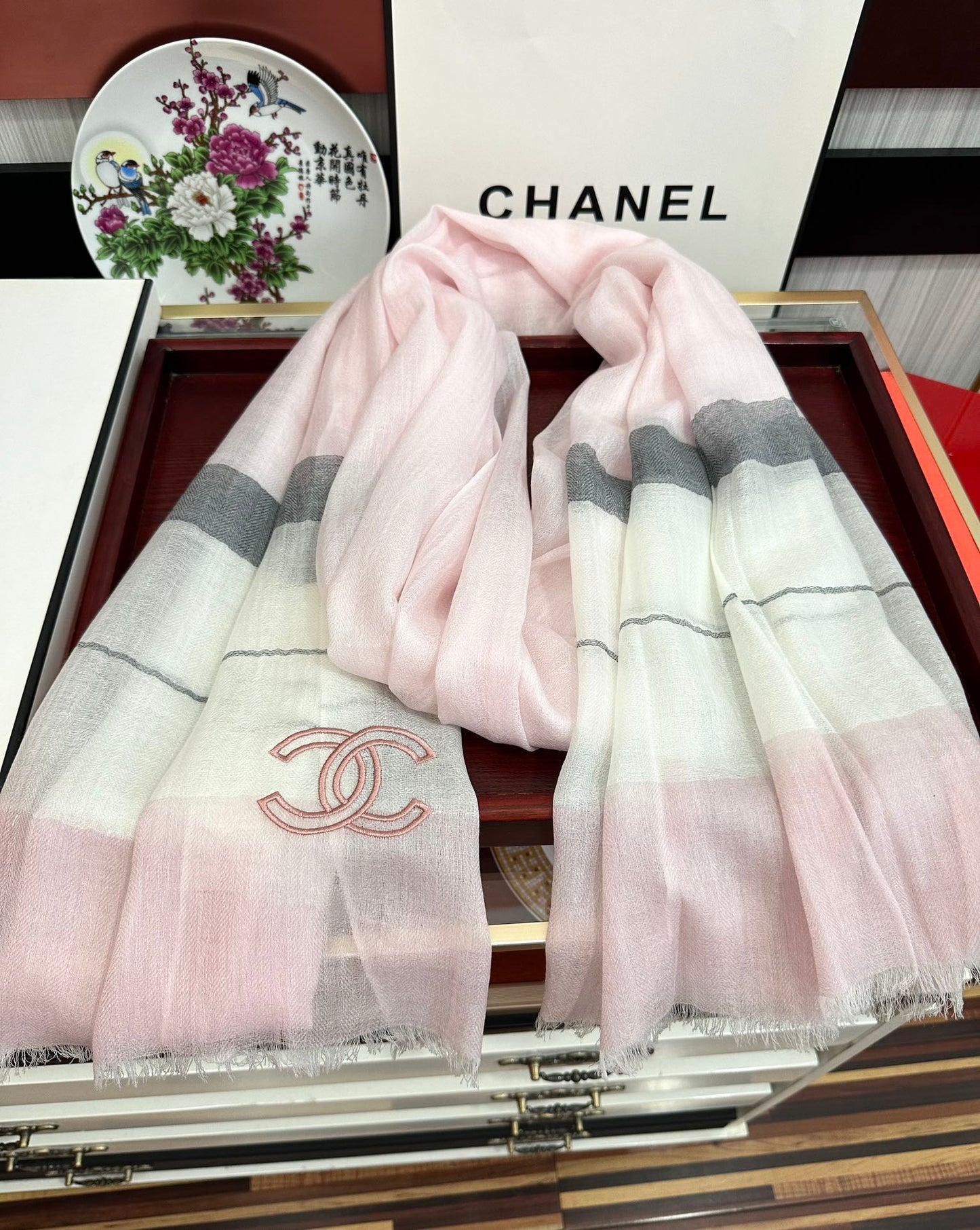 SCARF 200 CM IN PASTEL PINK SILK AND CASHMERE 400025