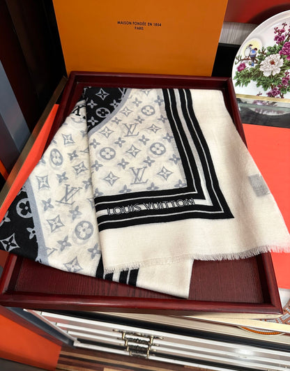 SCARF 200 CM IN BLACK MIX WHITE CASHMERE 400032