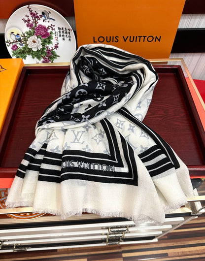 SCARF 200 CM IN BLACK MIX WHITE CASHMERE 400032