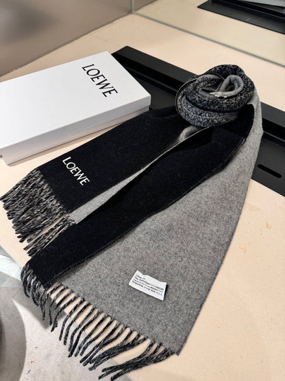 ANAGRAM DOUBLE-SIDED SCARF 182 CM IN BLACK MIX DOVE GRAY WOOL AND CASHMERE 357780