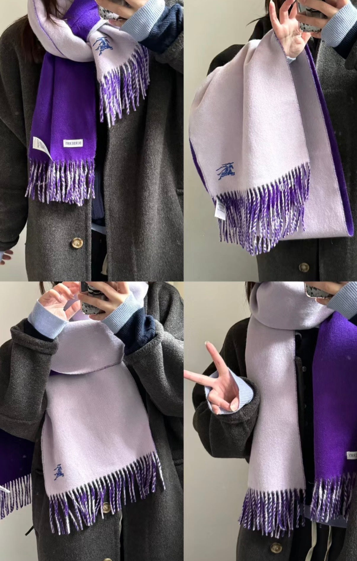 REVERSIBLE SCARF 180 CM IN VIOLET PURPLE CASHMERE 407411