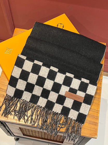 DAMIER SCARF 180 CM IN BLACK MIX WHITE CASHMERE 388315