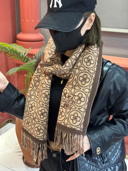 FLOWER MONOGRAM SCARF 180 CM IN MEDIUM BROWN CASHMERE 388306