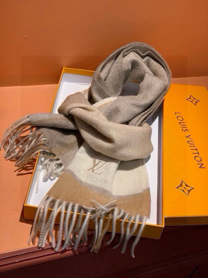 SCARF 180 CM IN KHAKI BROWN MIX WHITE CASHMERE 399872