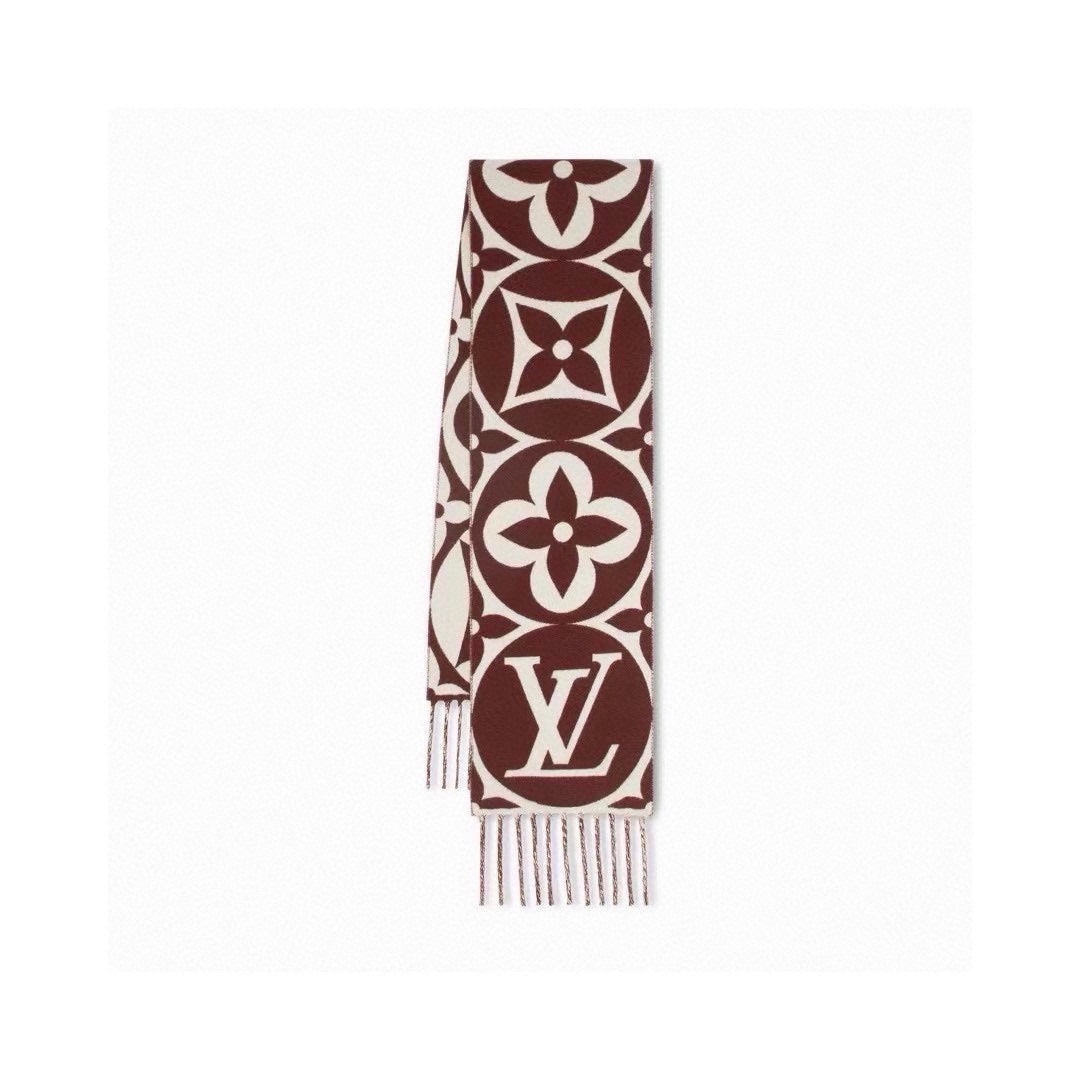 MEDALLION SCARF 235 CM IN CHOCOLATE BROWN MIX WHITE WOOL 399900