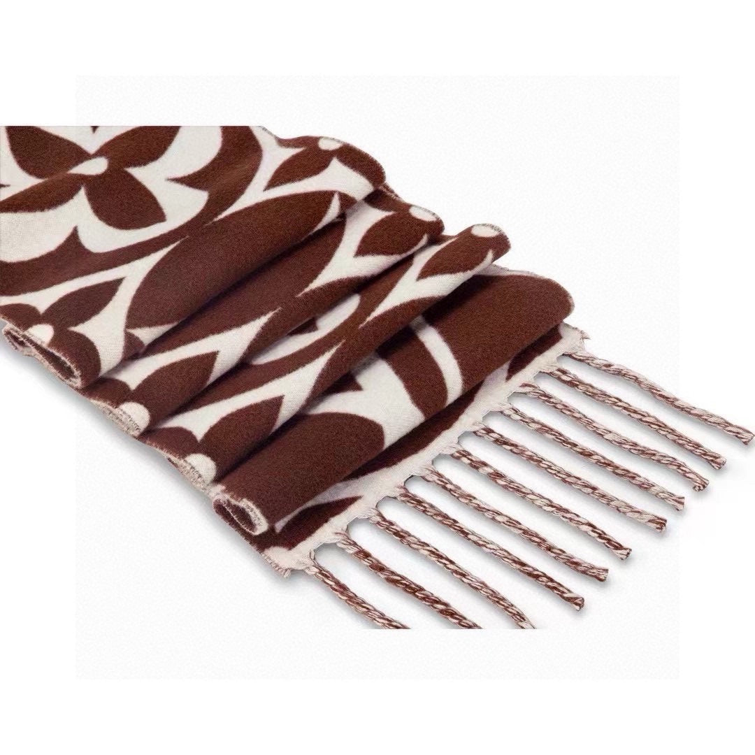 MEDALLION SCARF 235 CM IN CHOCOLATE BROWN MIX WHITE WOOL 399900