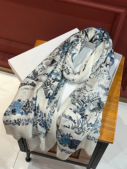 SCARF 200 CM IN WHITE MIX BLUE CASHMERE 413825