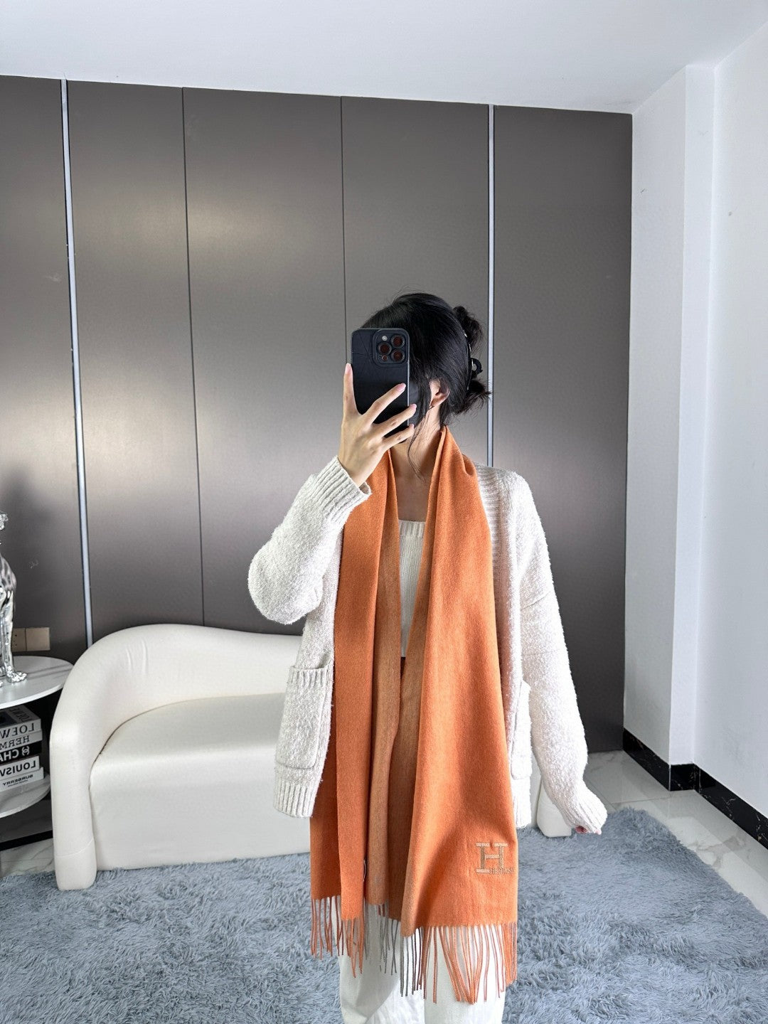 SCARF 190 CM IN TIGER ORANGE CASHMERE