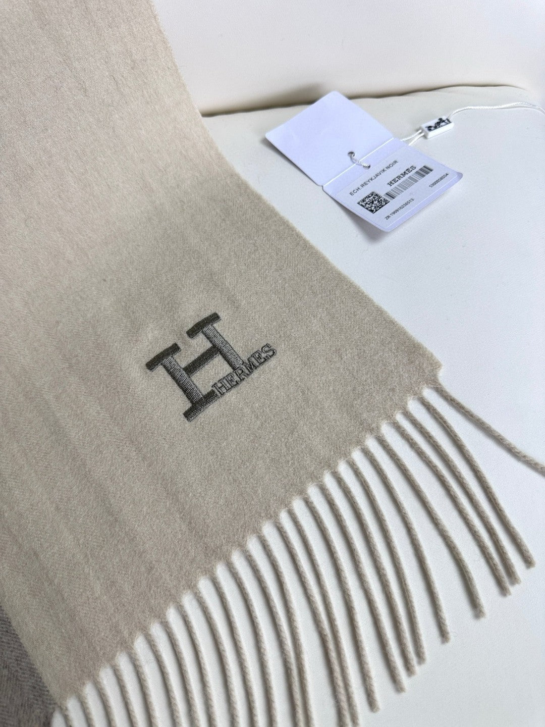 SCARF 190 CM IN WHITE MIX GRAY CASHMERE