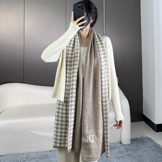 SCARF 190 CM IN KHAKI BEIGE MIX WHITE CARO CASHMERE 388125