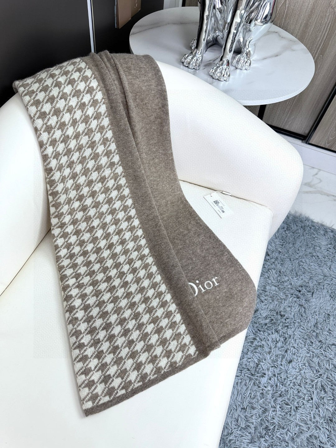 SCARF 190 CM IN KHAKI BEIGE MIX WHITE CARO CASHMERE 388125