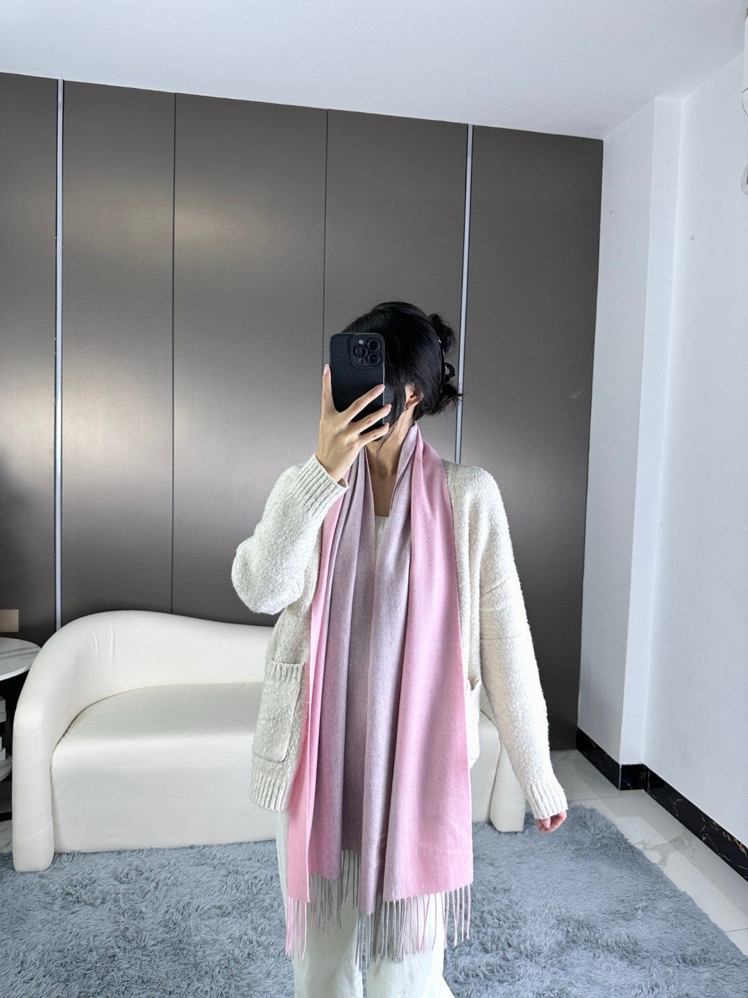 SCARF 190 CM IN BLUSH PINK CASHMERE 364766