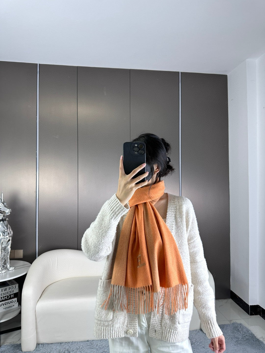 SCARF 190 CM IN TIGER ORANGE CASHMERE