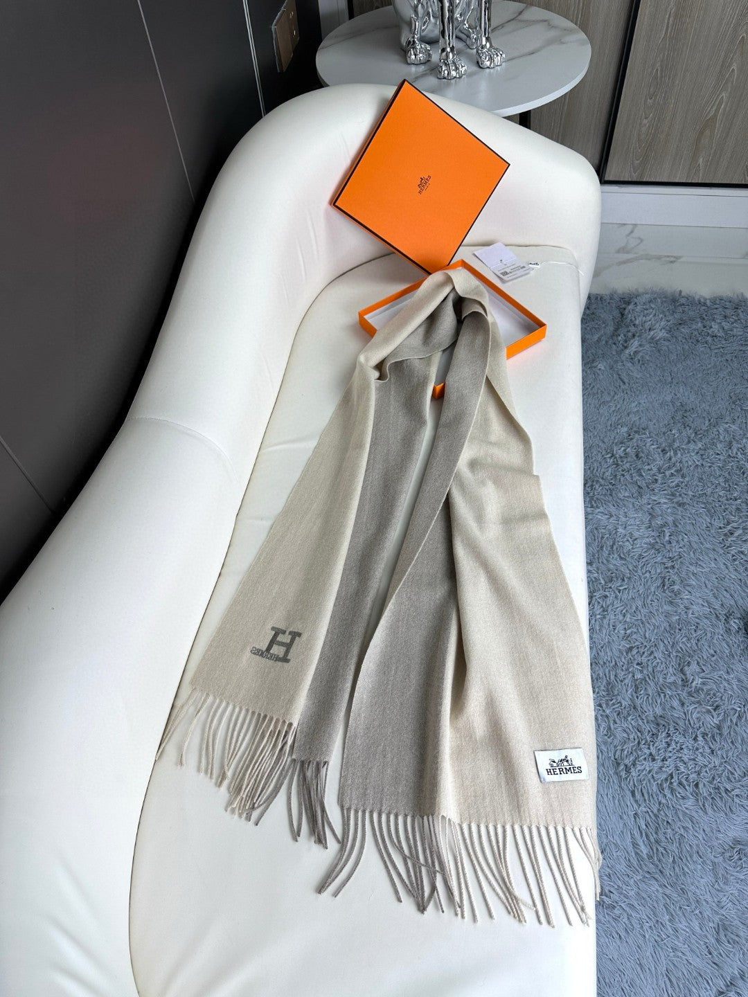 SCARF 190 CM IN WHITE MIX OAT TAN CASHMERE