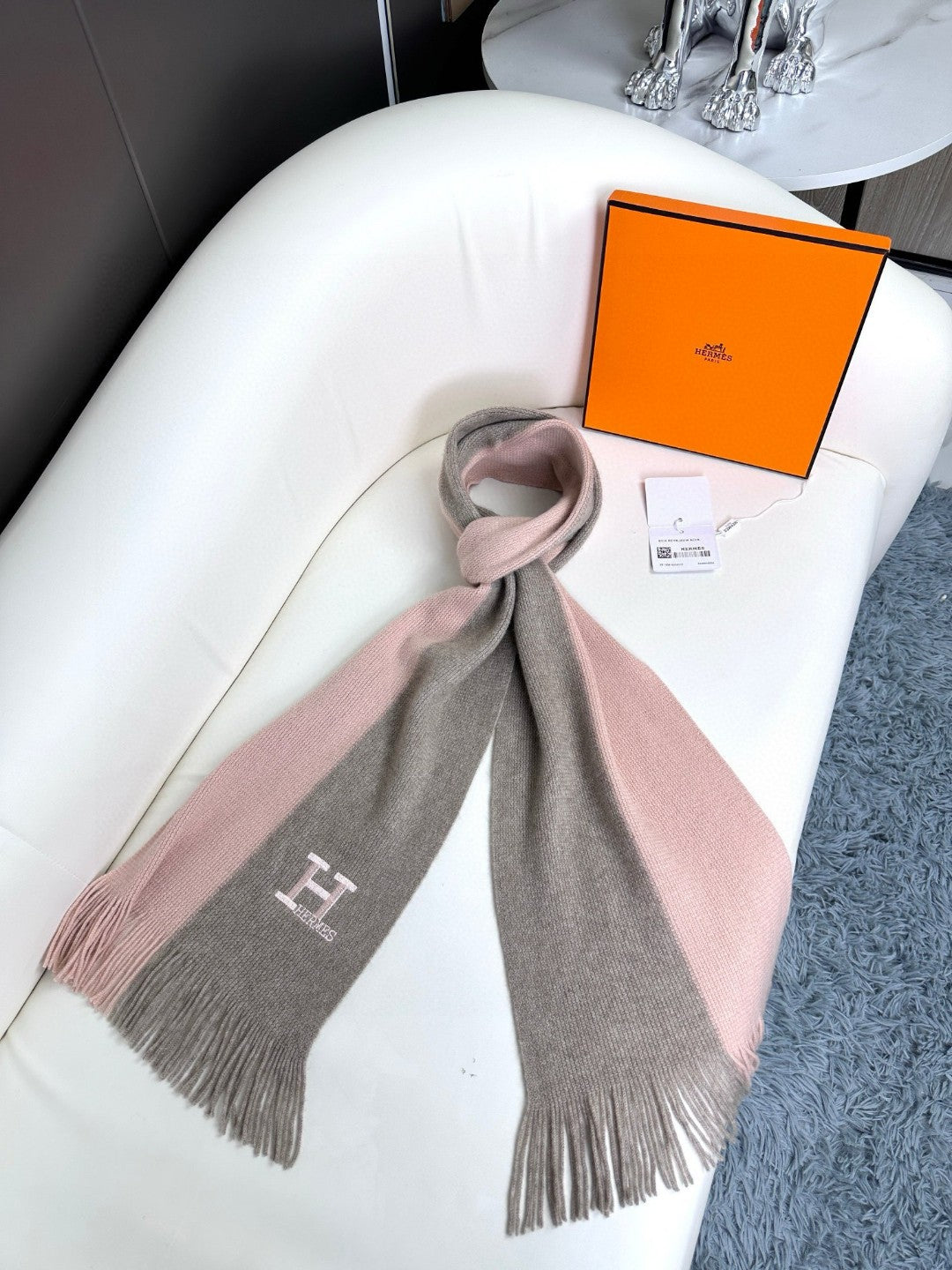 KNIT SCARF 180 IN LIGHT PINK MIX GREY CASHMERE