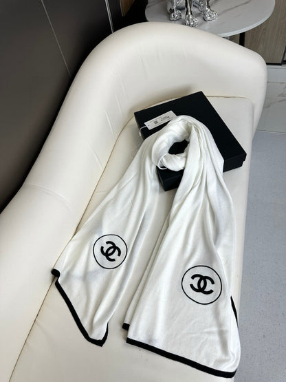 LONG SCARF 200 CM IN WHITE CASHMERE AND SILK 396410