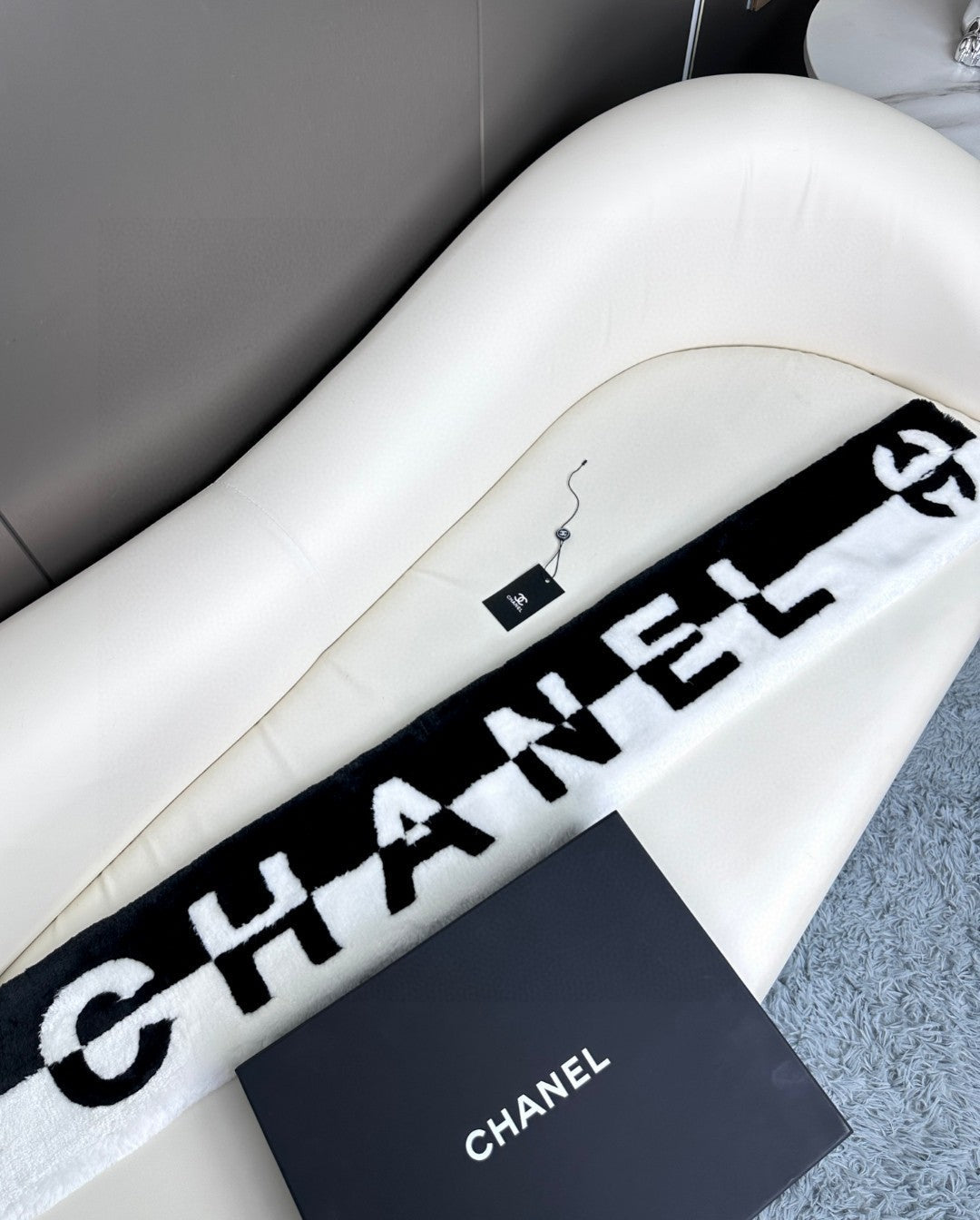 SCARF 120 CM IN BLACK MIX WHITE CASHMERE AND FUR 396432