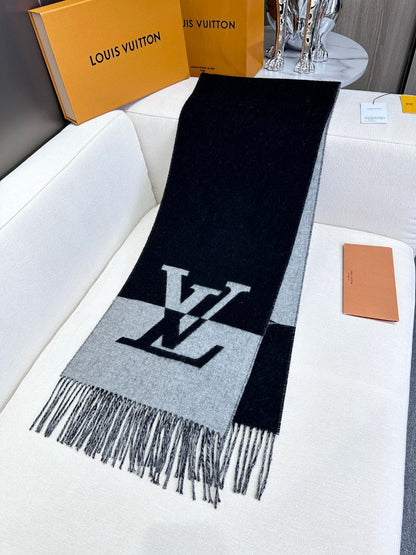 GRAPHIC DUAL SCARF 192 CM IN BLACK MIX LIGHT GRAY WOOL AND CASHMERE 396435