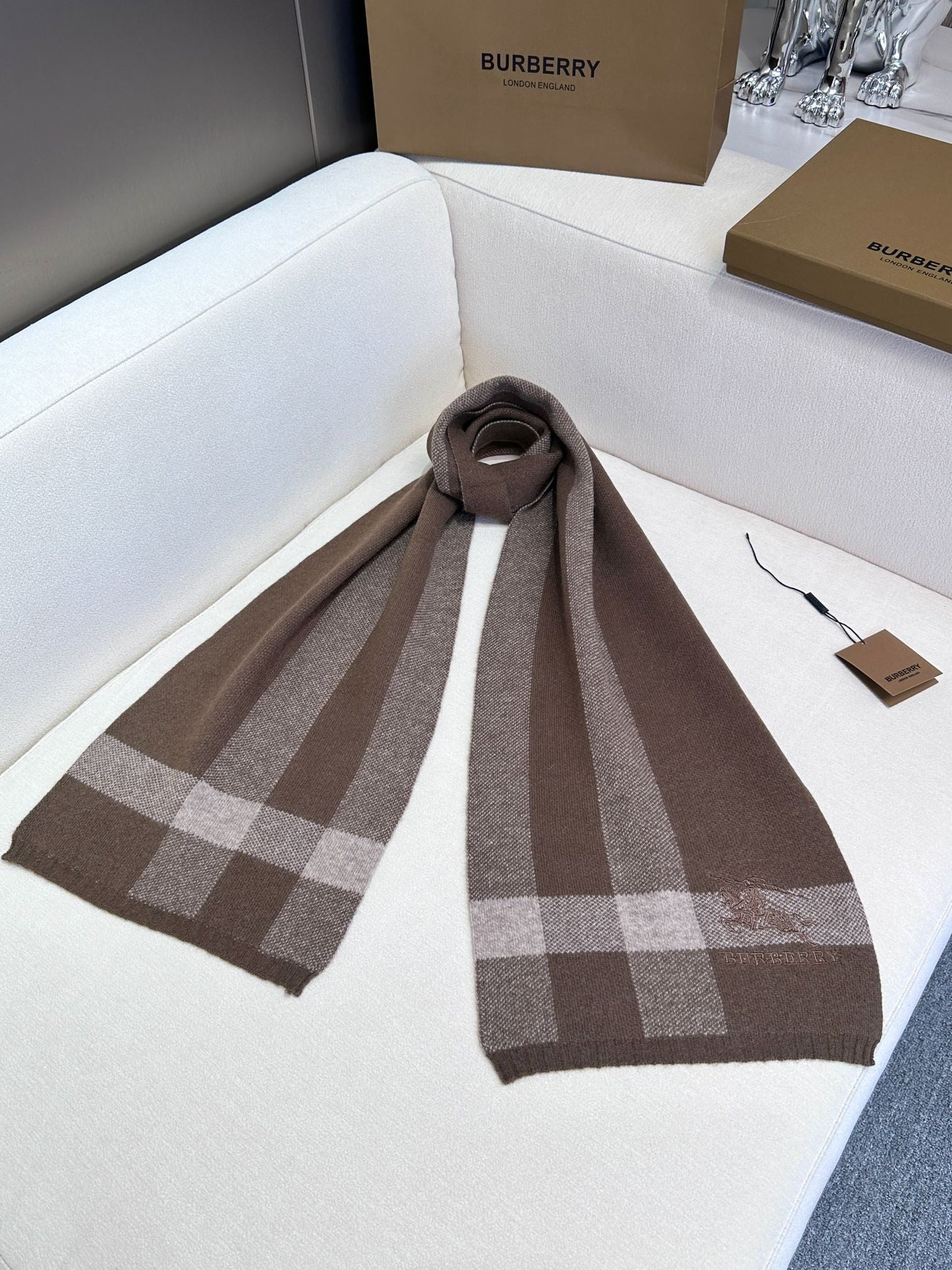 SCARF 190 CM IN MEDIUM BROWN CASHMERE  398395