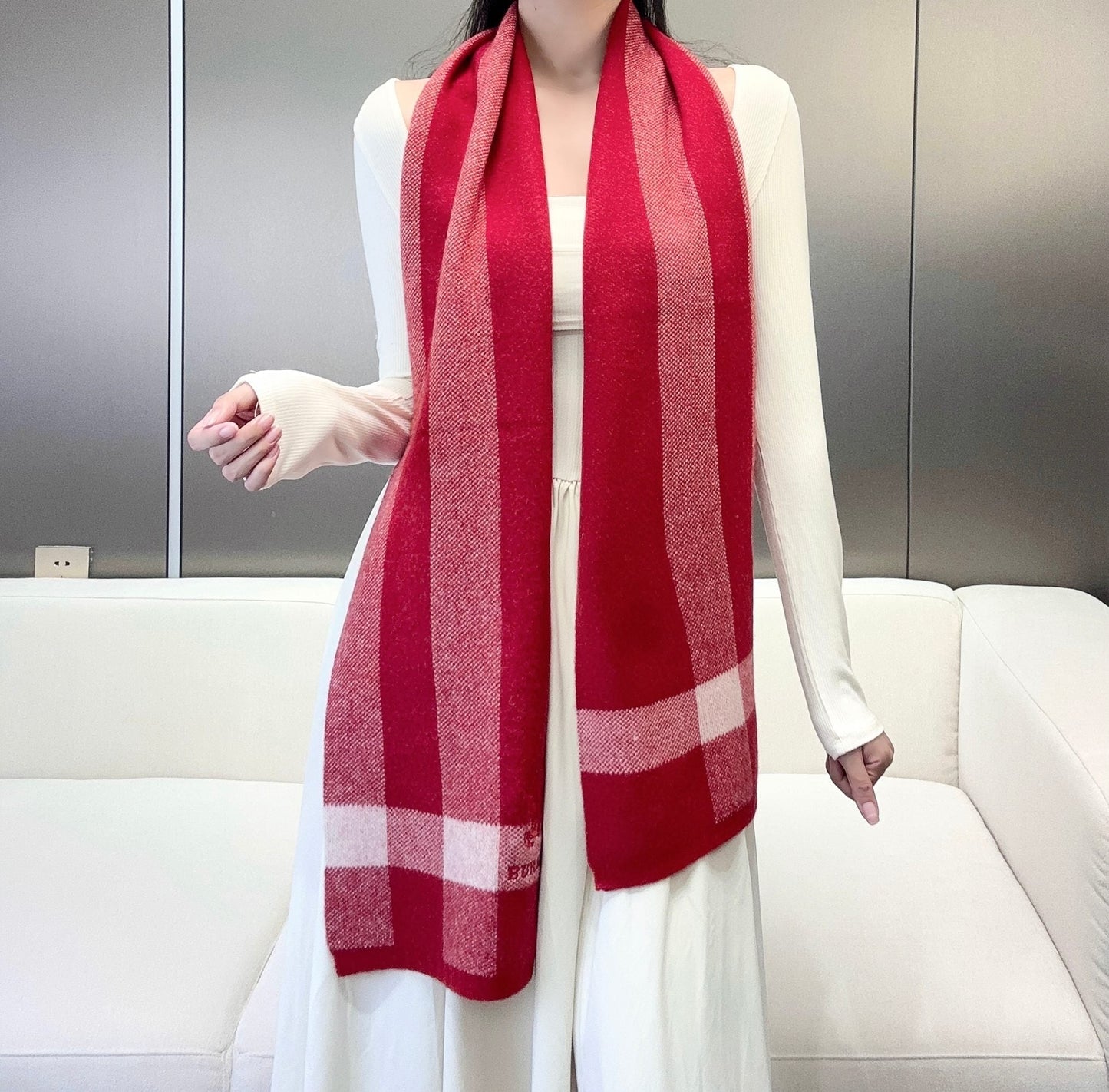 SCARF 190 CM IN CHERRY RED CASHMERE  398397