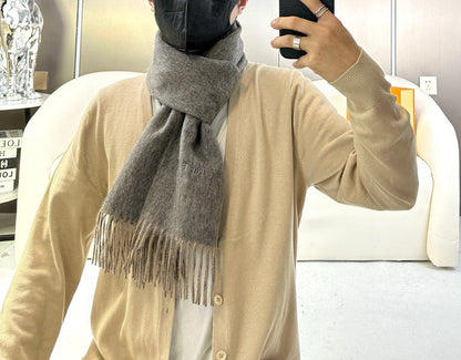 SCARF 180 CM IN MOUSE GRAY AND CAMEL BEIGE CASHMERE 398416