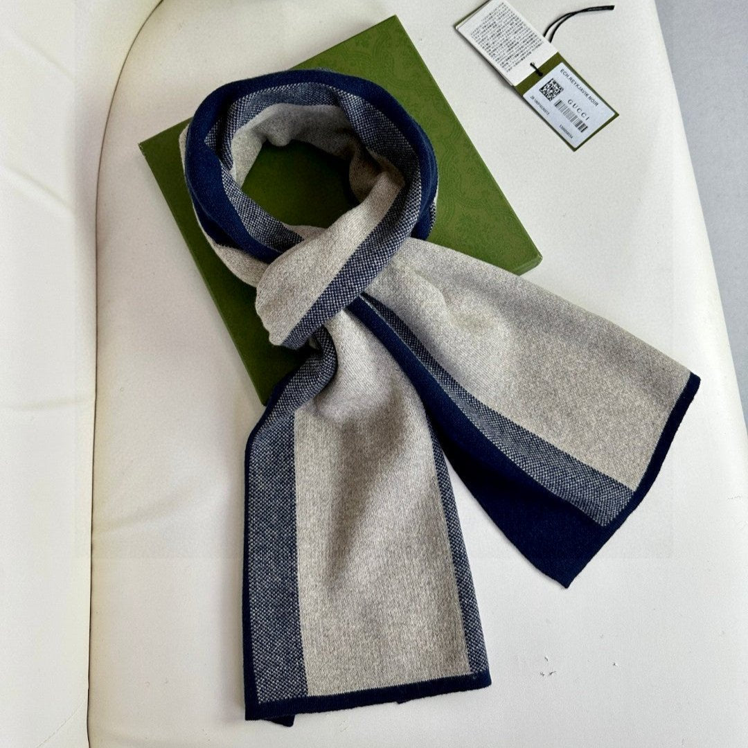 SCARF 180 CM IN NAVY BLUE MIX BEIGE CASHMERE 398448