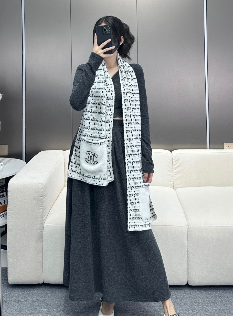 SCARF 180 CM IN WHITE MIX BLACK CASHMERE 403851