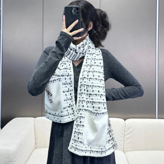 SCARF 180 CM IN WHITE MIX BLACK CASHMERE 403851