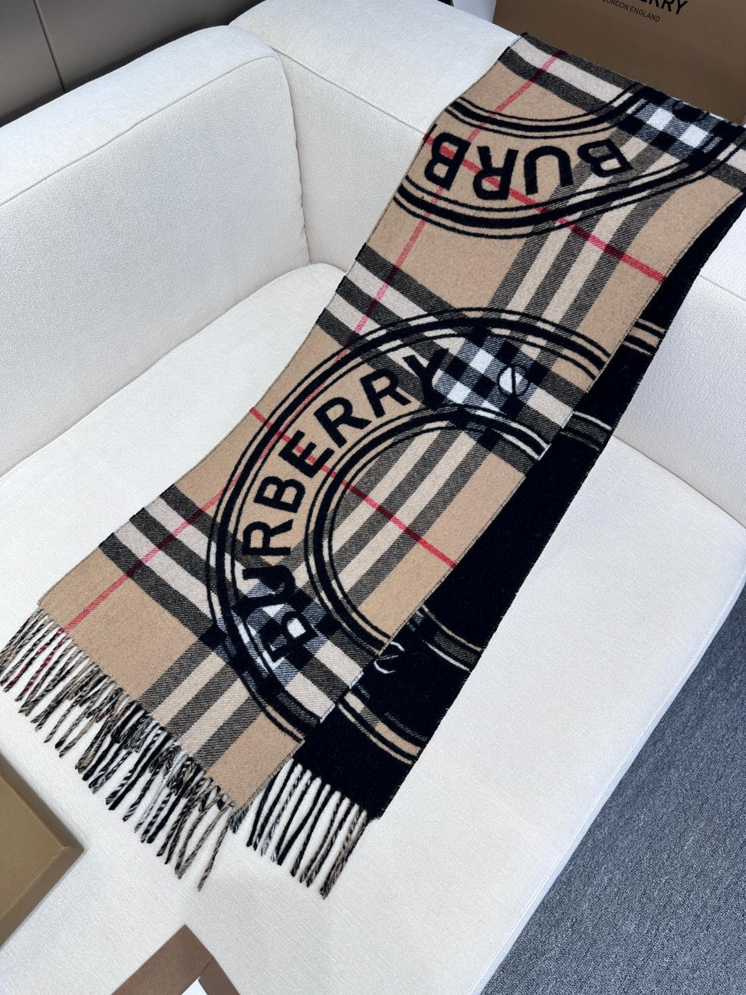 SCARF 180 CM IN BLACK AND TAN BROWN CASHMERE 407240