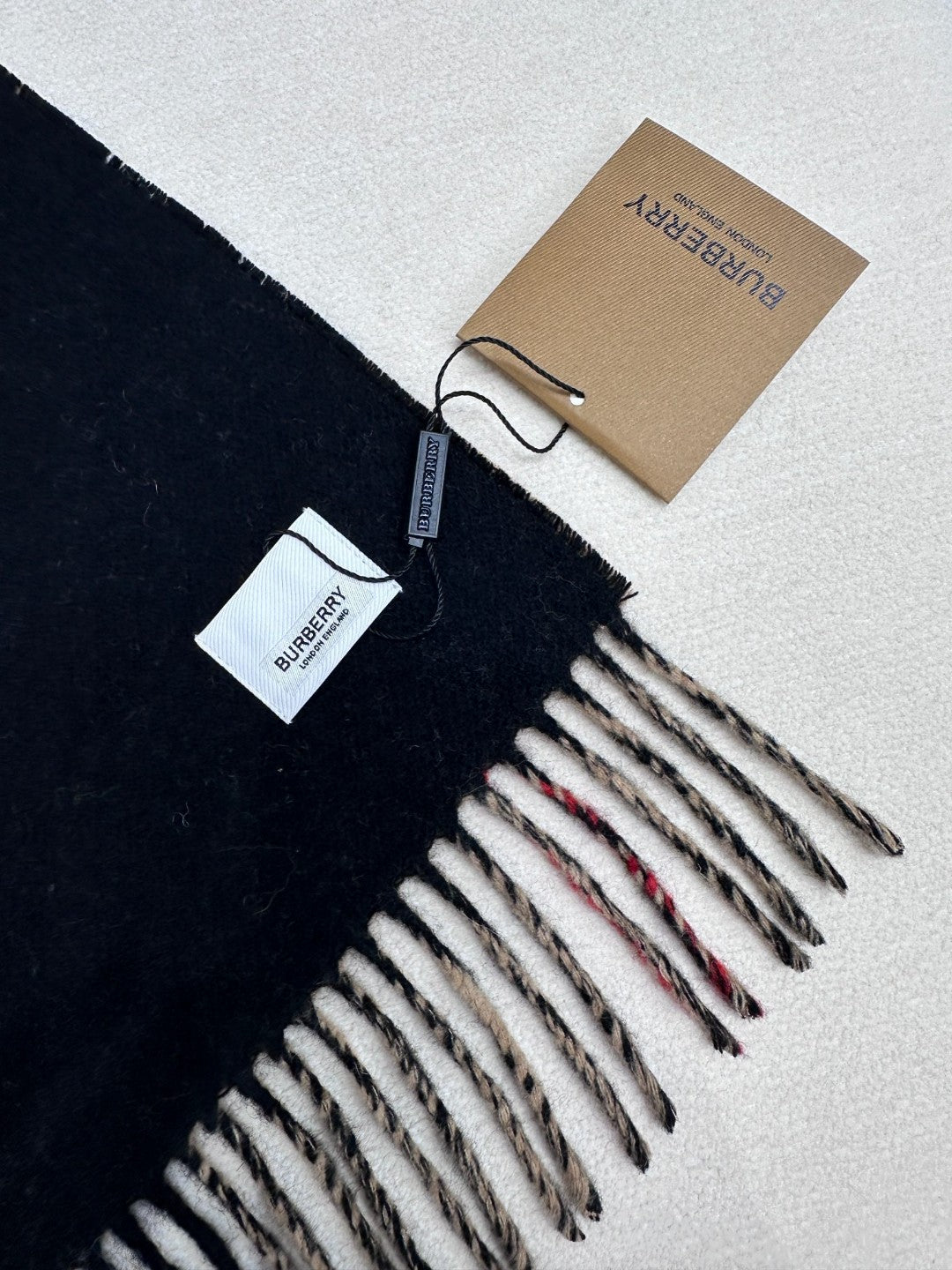 SCARF 180 CM IN BLACK AND TAN BROWN CASHMERE 407240