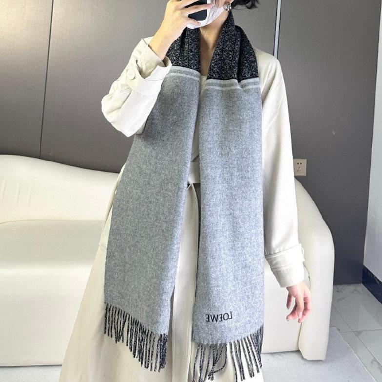 ANAGRAM SCARF 182 CM IN BLACK MIX DOVE GRAY WOOL AND CASHMERE 408524