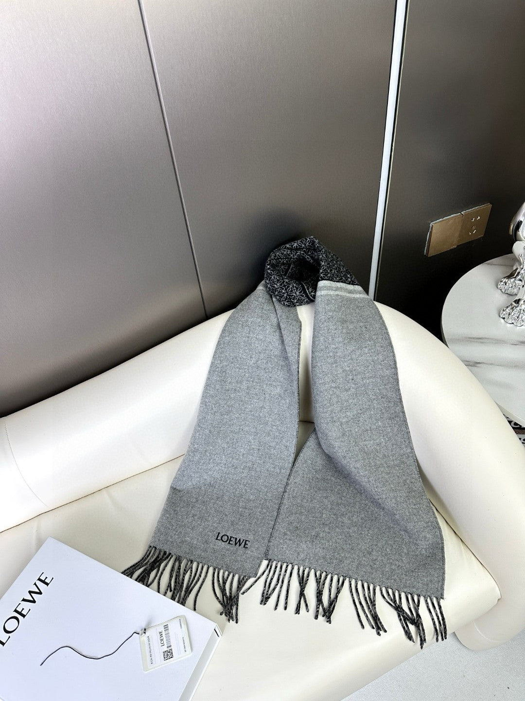 ANAGRAM SCARF 182 CM IN BLACK MIX DOVE GRAY WOOL AND CASHMERE 408524