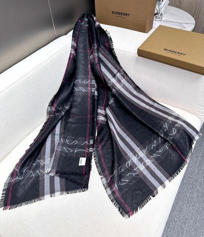 SCARF 220 CM IN BLACK VISCOSE AND MULBERRY SILK 408540