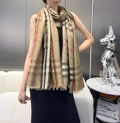 SCARF 220 CM IN MEDIUM BROWN VISCOSE AND MULBERRY SILK 408541