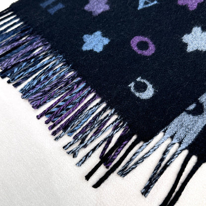 STARS AND STRIPES PRINT SCARF 183 CM IN BLACK AND COLORFUL COTTON WOOL 410184