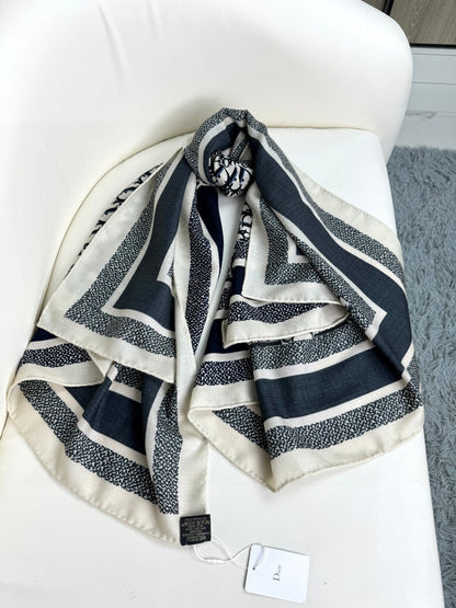 MONOGRAM SQUARE SCARF 140 CM IN BLACK MIX WHITE  CASHMERE AND SILK 413742