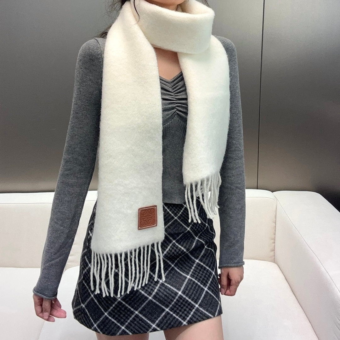 SCARF 185 CM IN WHITE MOHAIR AND WOOL 413753