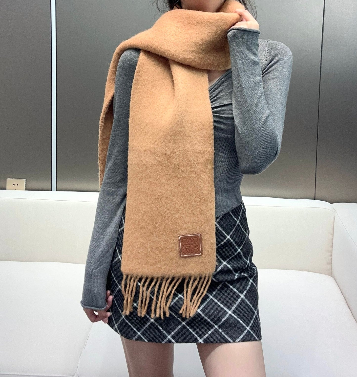 SCARF 185 CM IN CAMEL BEIGE MOHAIR AND WOOL 413754