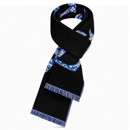 SCARF 200 CM IN BLACK MIX BLUE WOOL 390040