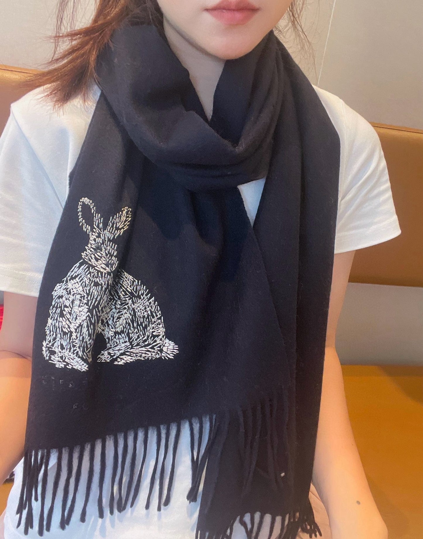 HARE WOOL CASHMERE SCARF 180 CM BLACK 394452