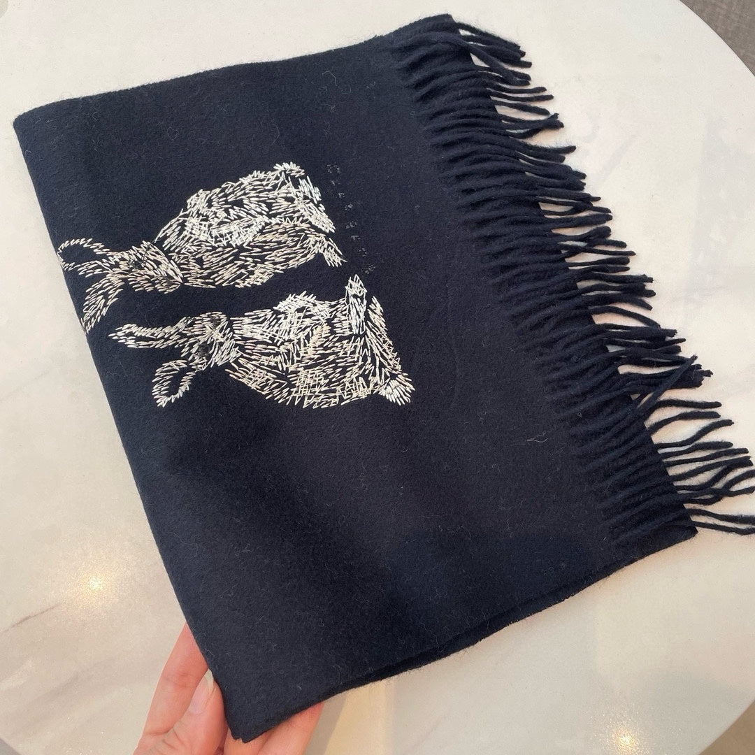 HARE WOOL CASHMERE SCARF 180 CM BLACK 394452