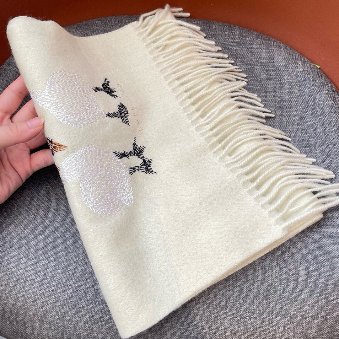 SWAN WOOL CASHMERE SCARF 180 CM IVORY WHITE 394453